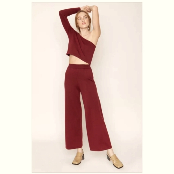 Callahan Pants - NWT Callahan x Revove Knitwear Julia Wide Leg high Waist Knit Pant Bloodstone L